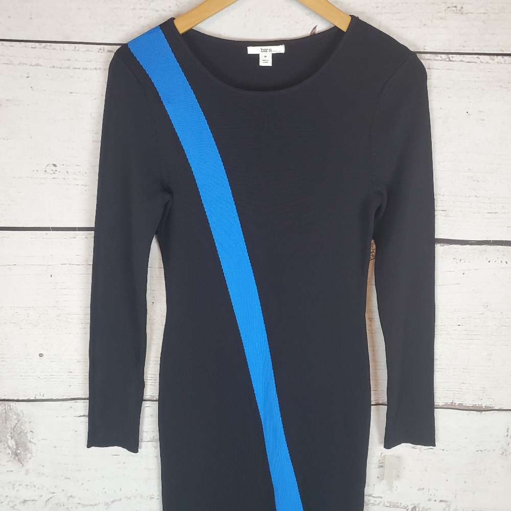 Black Sweater Dress Slit Fitted Long Sleeve Crew - Picture 5 of 8